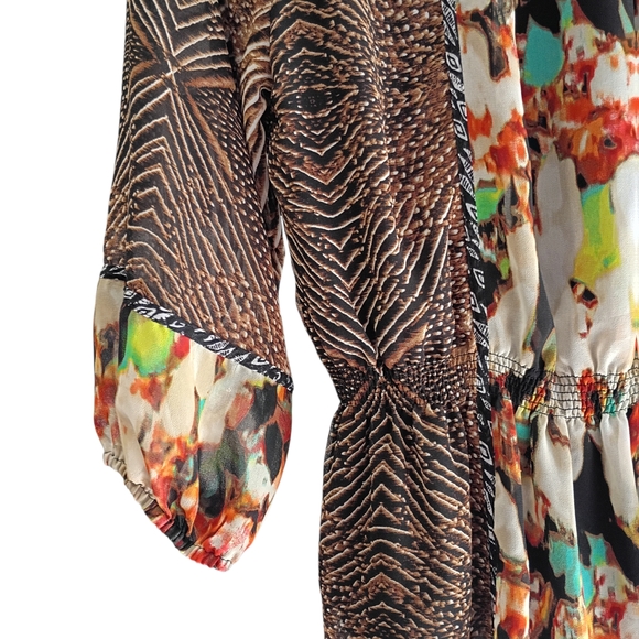 Calvin Klein Blouse Women M Multicolor Abstract Chiffon Tunic Button 3/4 Sleeve - Picture 6 of 9